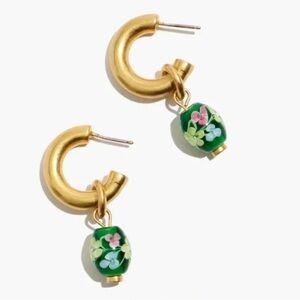 Madewell floral lampwork green & gold chunky hoop earrings